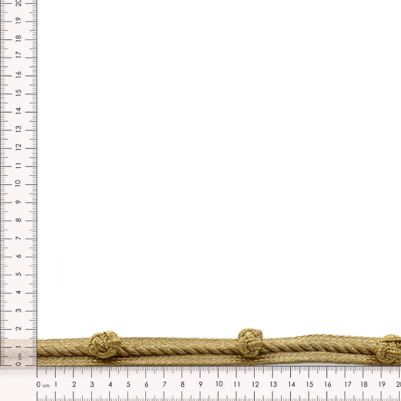 Galón metálico fino de 1,5 cm en oro con nudos decorativos
