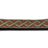 Galón jacquard geométrico de 3 cm con detalles oro y rojo detalles.