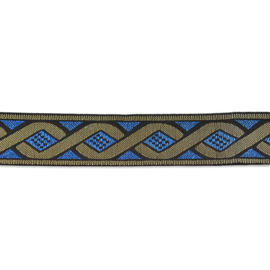 Pasamanería jacquard decorativa para confección festiva azulina.