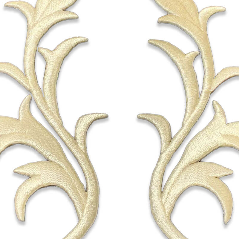 Aplique hojas termoadhesivo beige 11 cm en pareja