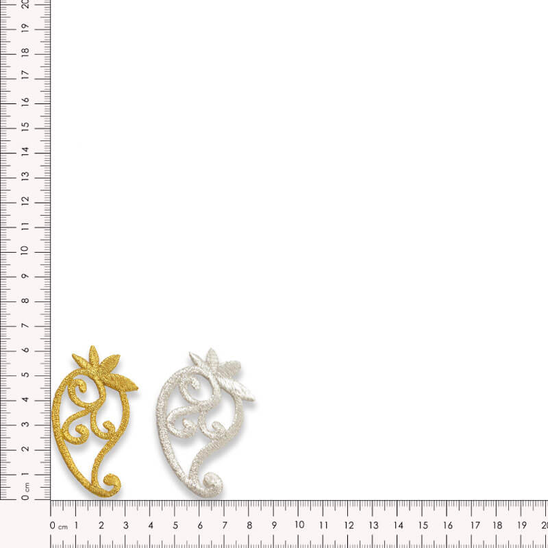 Aplique bordado 6 cm en pareja color oro y plata