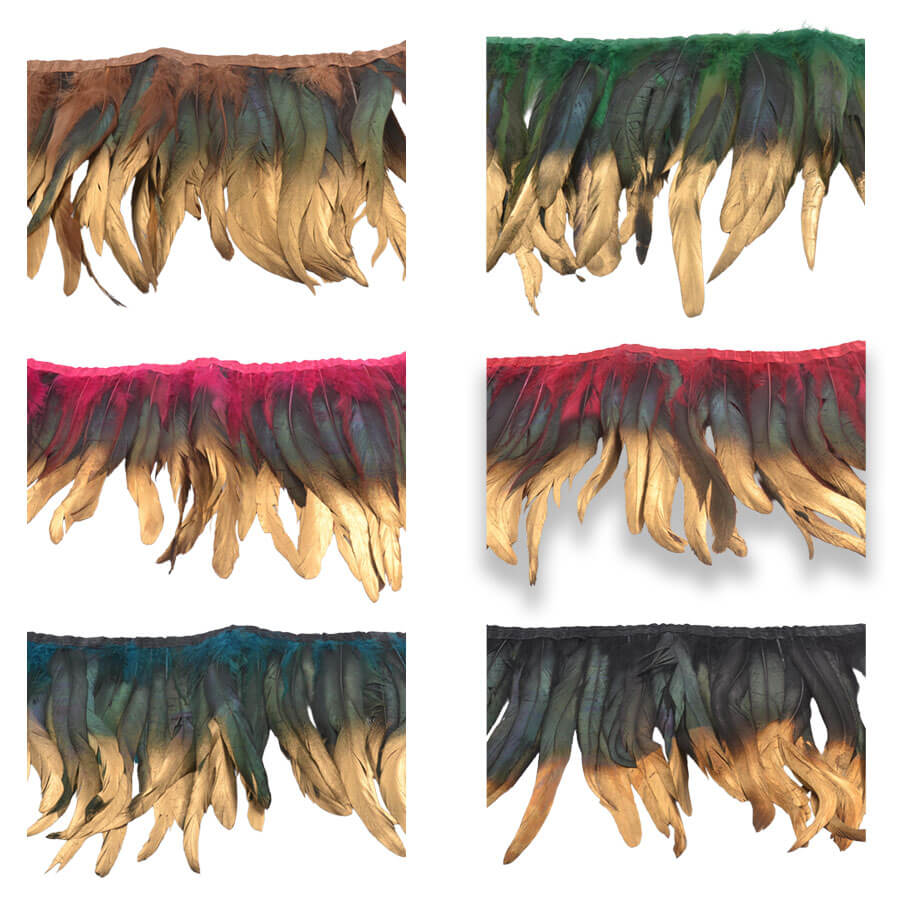 Fleco de plumas metalizadas con puntas doradas