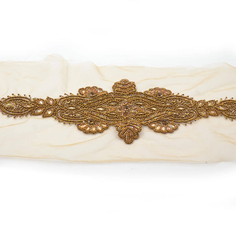 Cinturón bordado con pedrería dorado 35 cm