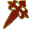 Aplique bordado cruz medieval rojo y oro de 11 cm