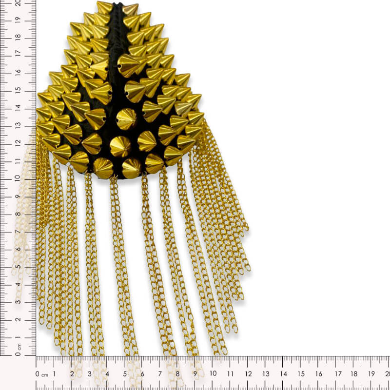 Hombrera Tachuelas Metalizadas con Cadena 10 cm Oro - Imagen 3