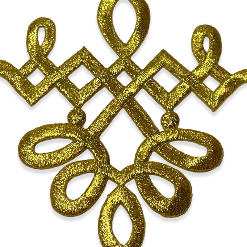 Aplique decorativo bordado en oro para prendas y pasamanería