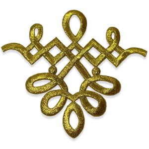 Aplique bordado ornamental de 10 cm en color oro para confección
