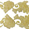 Apliques decorativos bordados con flores y hojas en color oro