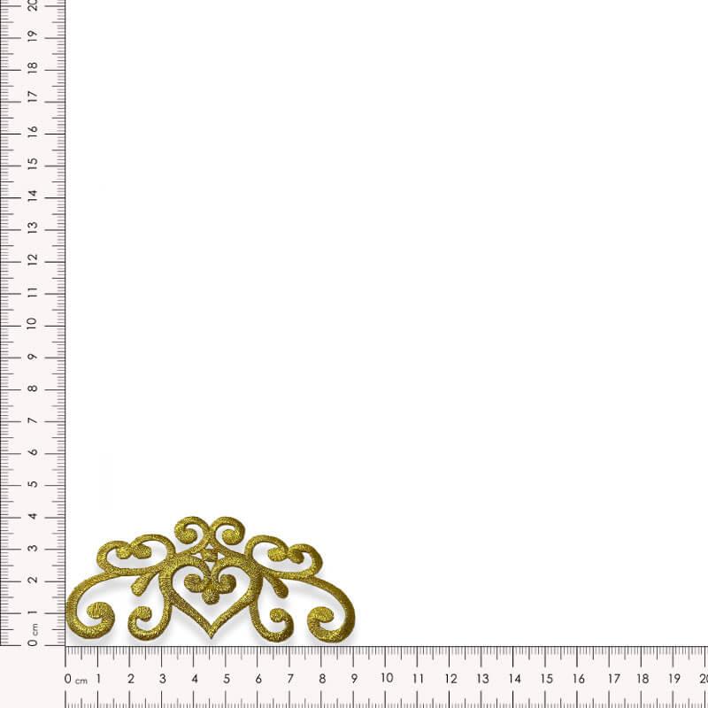 Aplique decorativo bordado en color oro de diseño ornamental