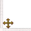 Aplique textil de cruz medieval en colores oro y rojo