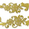 Apliques decorativos bordados con flores y hojas en color oro