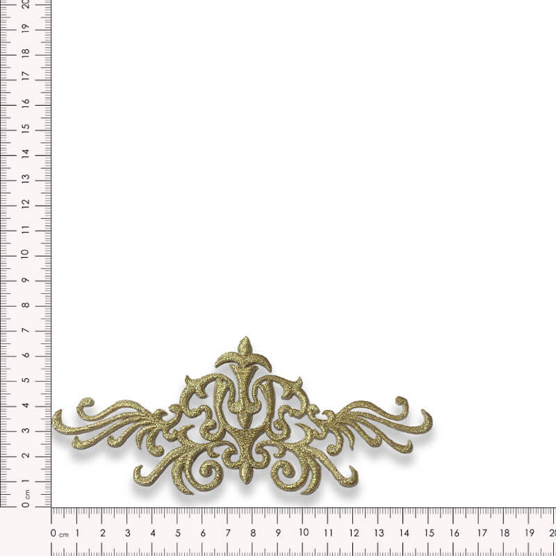 Aplique bordado ornamental en color oro de 15 cm estilo barroco