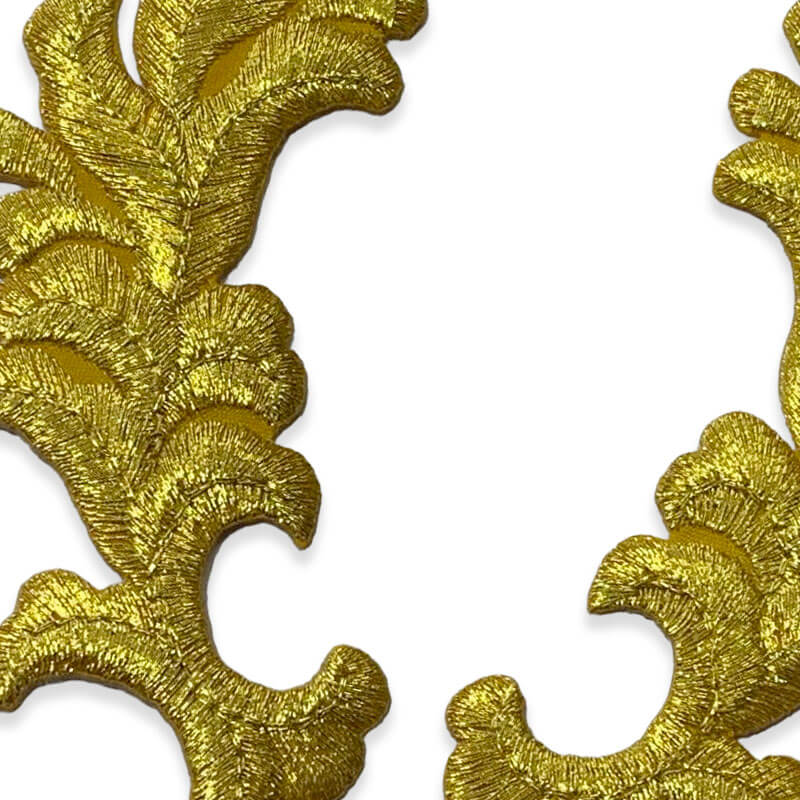 Aplique Bordado Hojas Ornamentales Oro 11 cm (Pareja) - Imagen 2