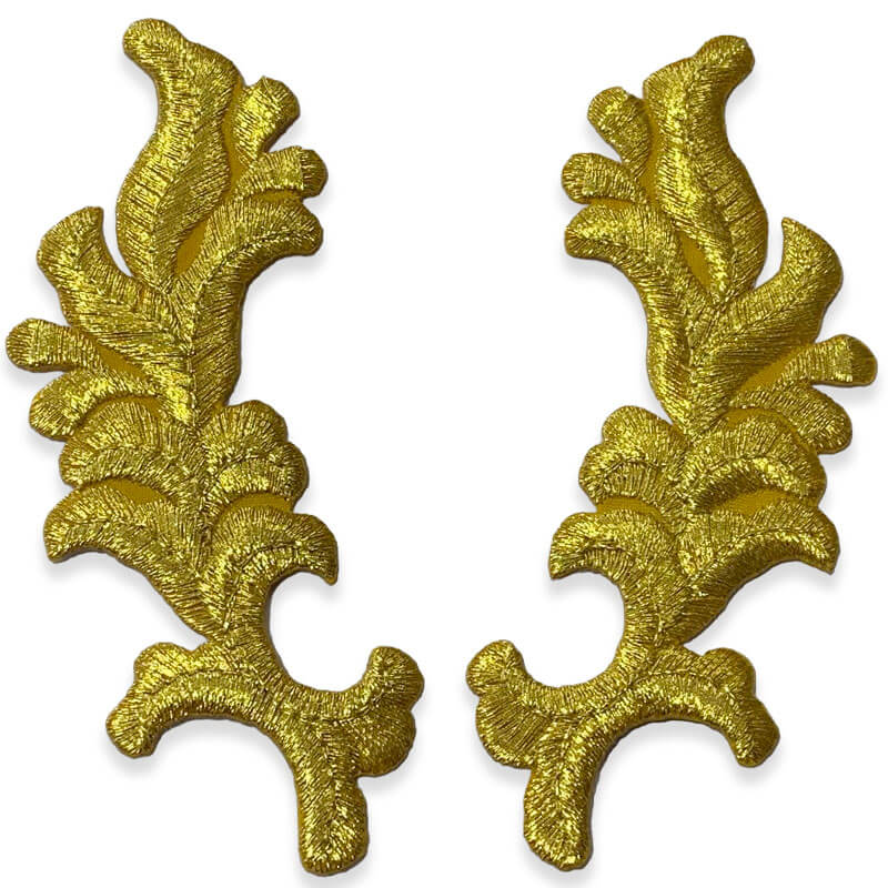Aplique Bordado Hojas Ornamentales Oro 11 cm (Pareja) - Imagen 1