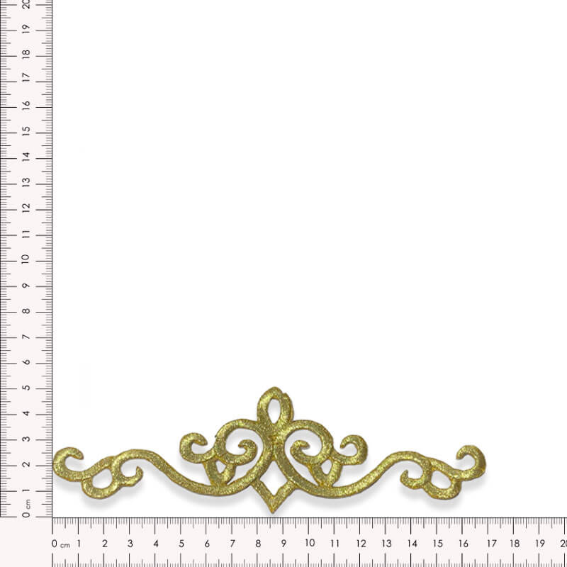 Aplique decorativo bordado en oro con diseño ornamental