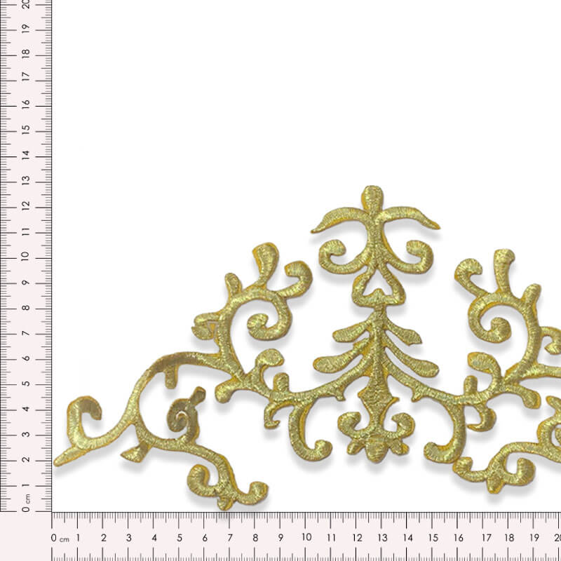 Aplique decorativo bordado barroco de gran tamaño en color oro