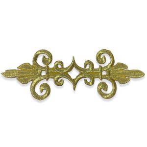 Aplique bordado ornamental de 16 cm en color oro para confección