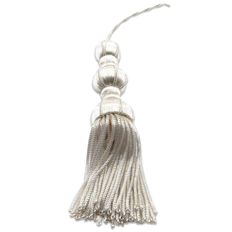 Borla decorativa plata con flecos metálicos 8,5 cm