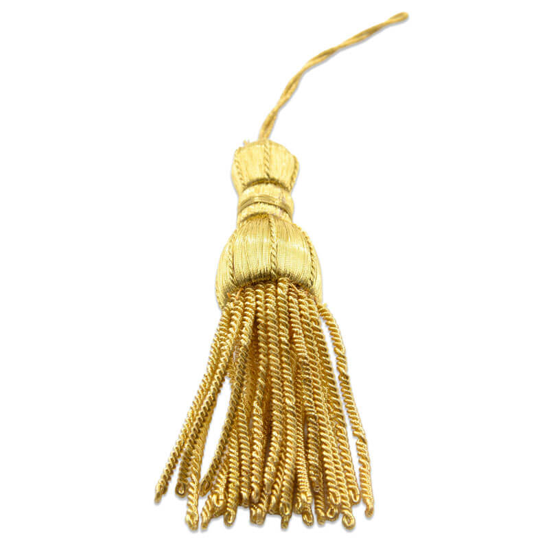 Borla alambrillo madera pequeña oro 8,5 cm para pasamanería