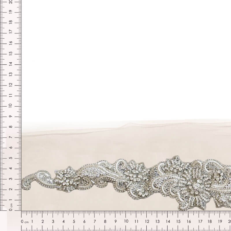 Cinturón de pedrería plata floral 35 cm