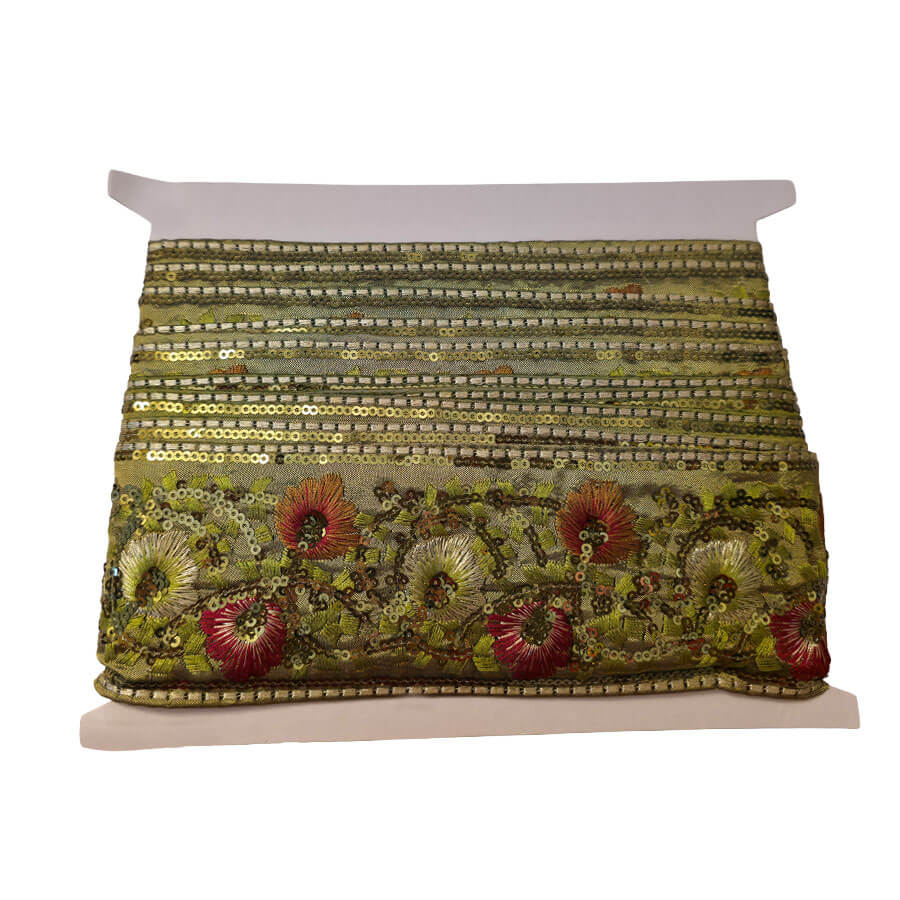 Tira bordada con flores y brillo decorativo
