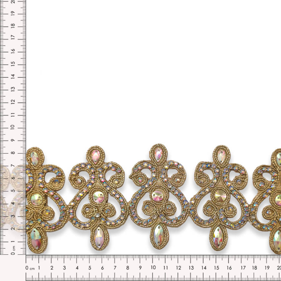 Galón oro con pedrería irisada de 8,5 cm