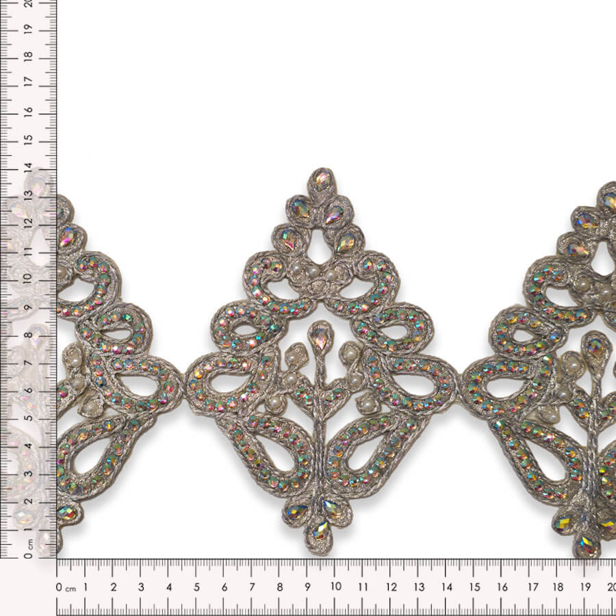 Galón plata con pedrería irisada de 14 cm
