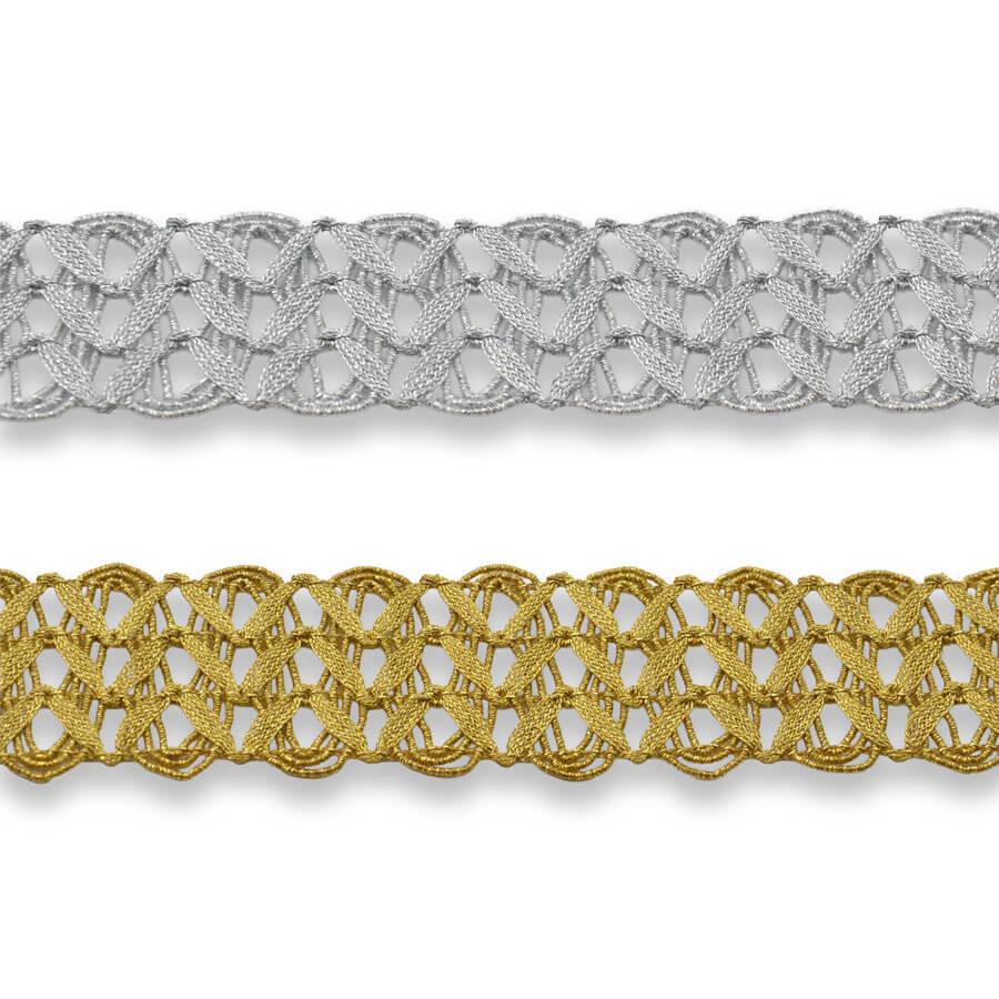 Pasamanería metálica decorativa oro y plata