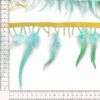 Fleco con pedrería y plumas verdes decorativas