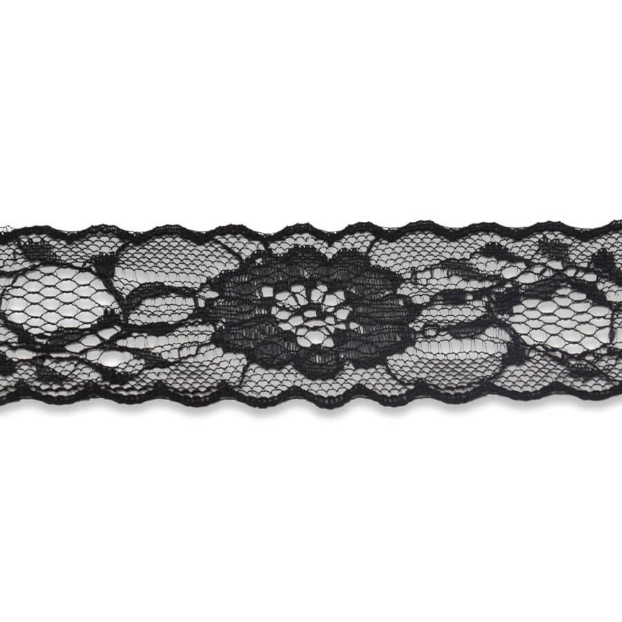 Encaje floral negro para confección profesional