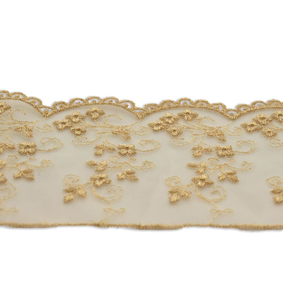 Puntilla Bordada Tul Metalizada 8cm (pieza 14m) - Plata y Oro - Imagen 5