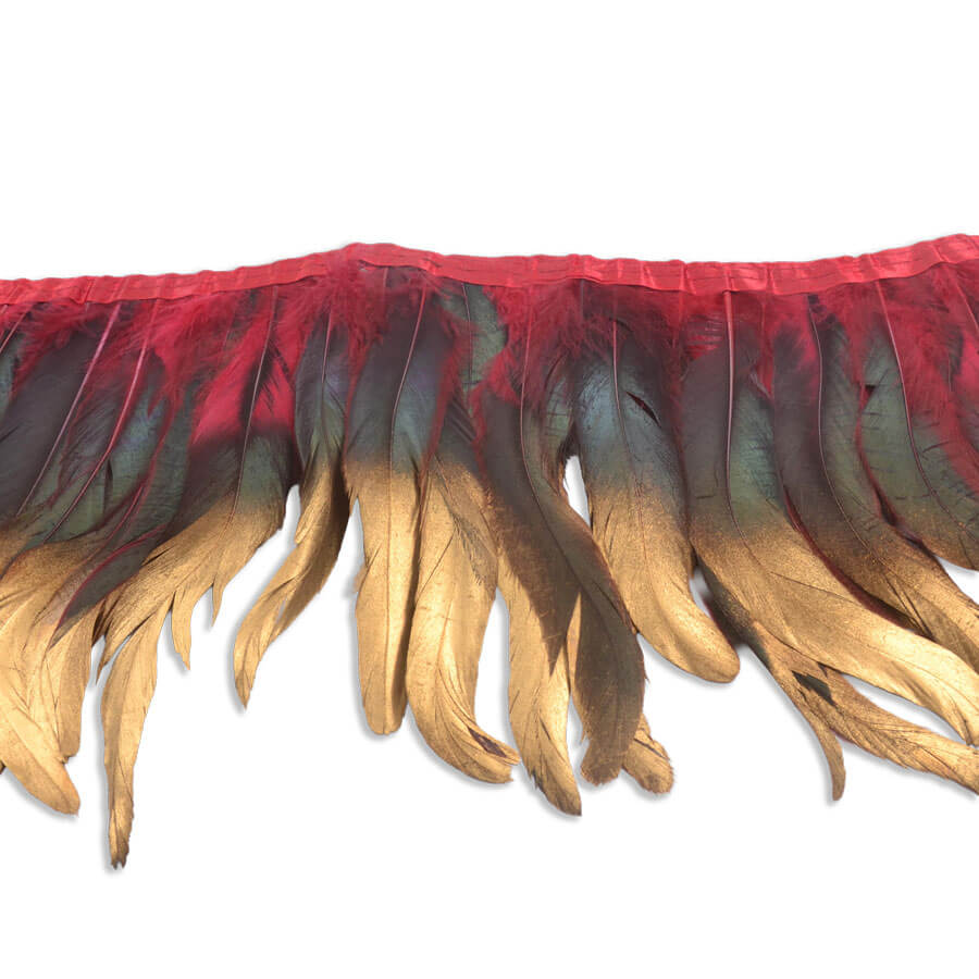 Plumas decorativas rojas efecto metalizado para confección