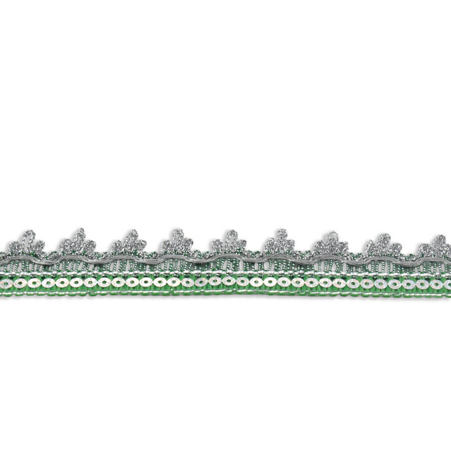 Galón ornamental con lentejuela irisada y acabado brillante