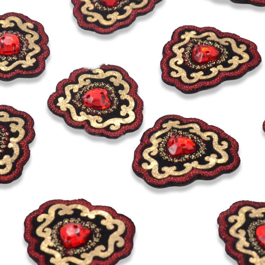 Pack de 10 parches bordados con piedra roja corazón Tejidos Chimo