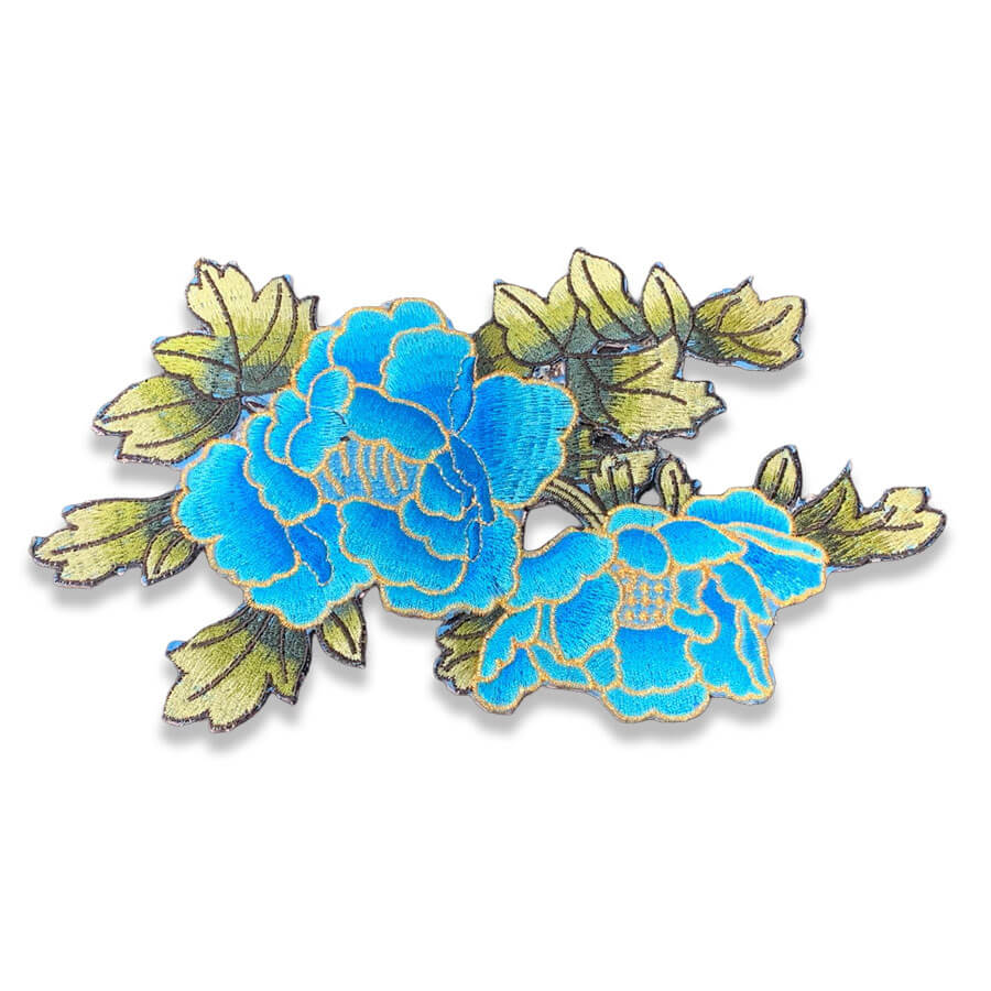 Parche Bordado Floral Azul Grande 25 cm - Imagen 1