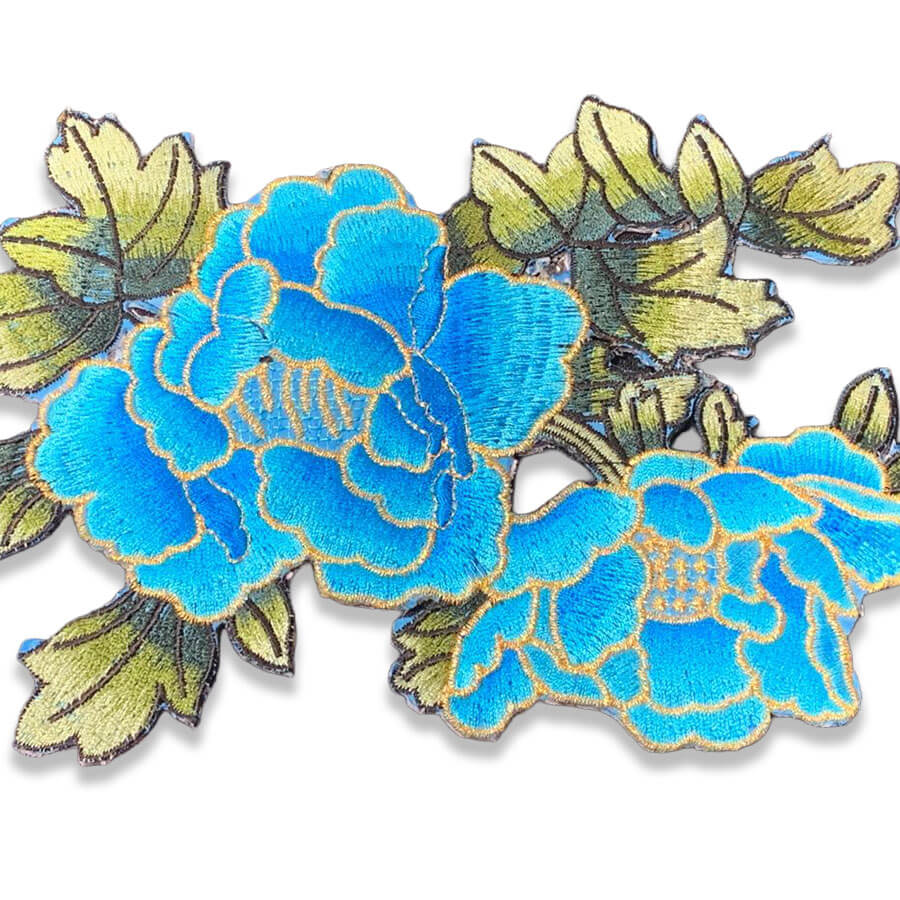 Parche Bordado Floral Azul Grande 25 cm - Imagen 2