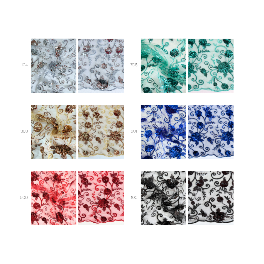 Tela de Lentejuela Bolonia sobre tul ancho 130 cm - Imagen 1
