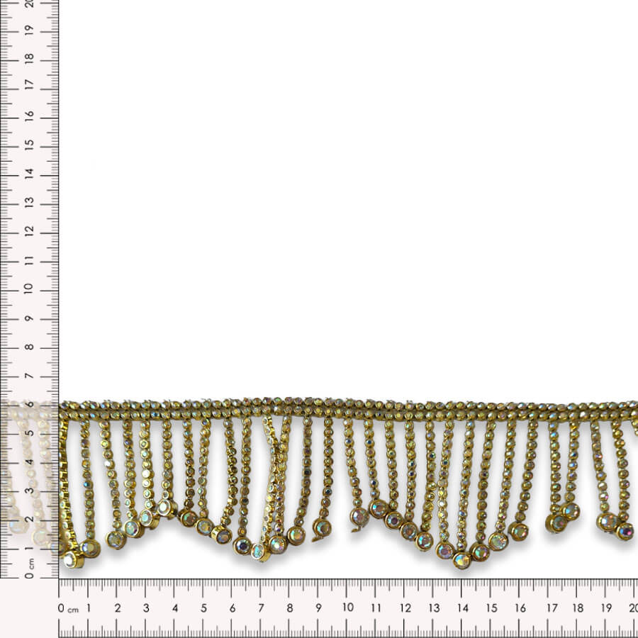 Fleco de strass y pedrería en oro y plata de 6 cm
